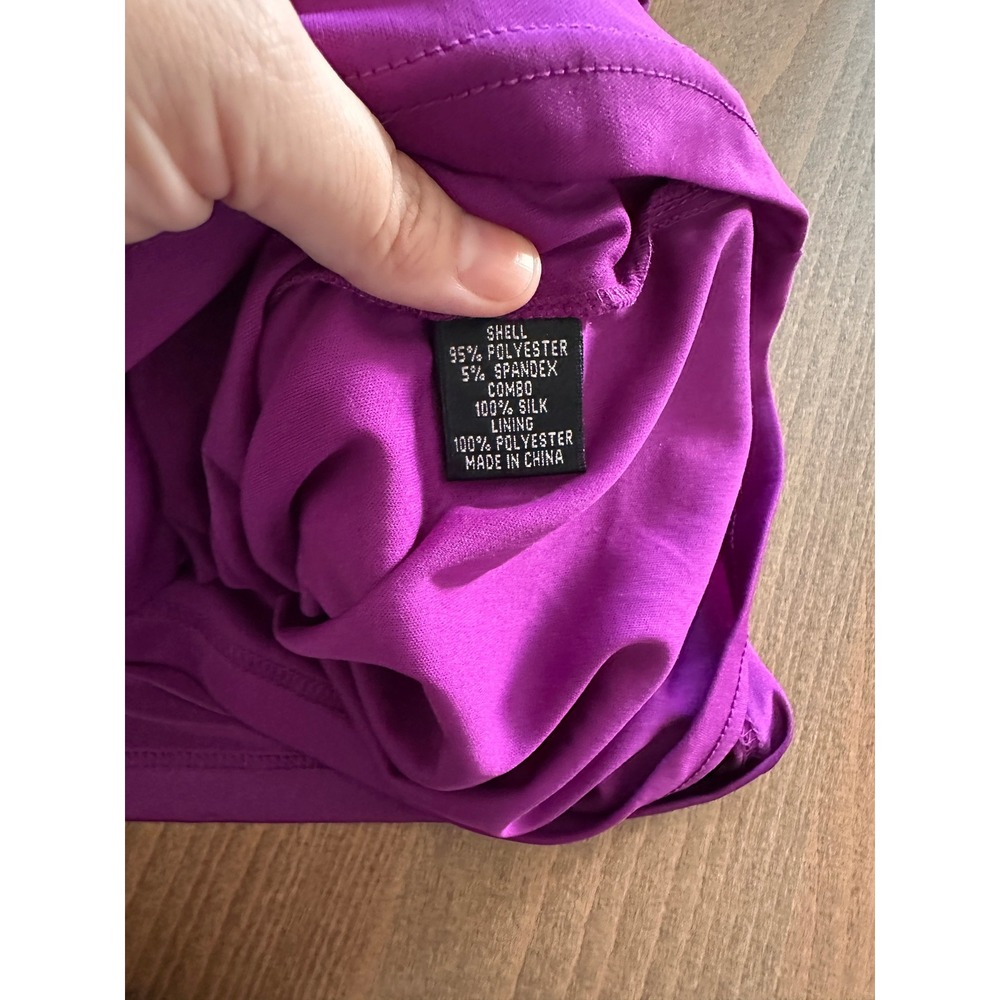 Adrianna Papell Purple One Shoulder Ruched Silk Ruffle Cocktail Mini Dress - Picture 4 of 9